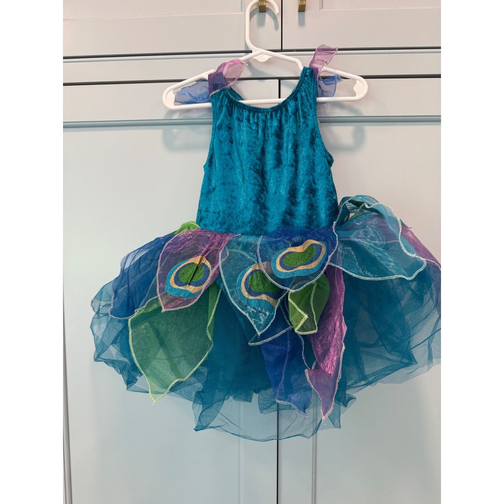 Gymboree Girls Peacock Costume Dress Teal Velvet Tulle Tutu 2T-3T Halloween